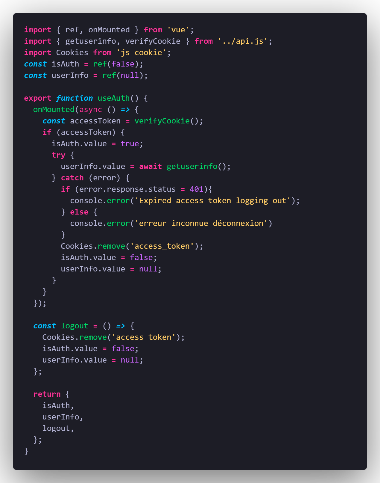 Capture d'écran de useAuth.js