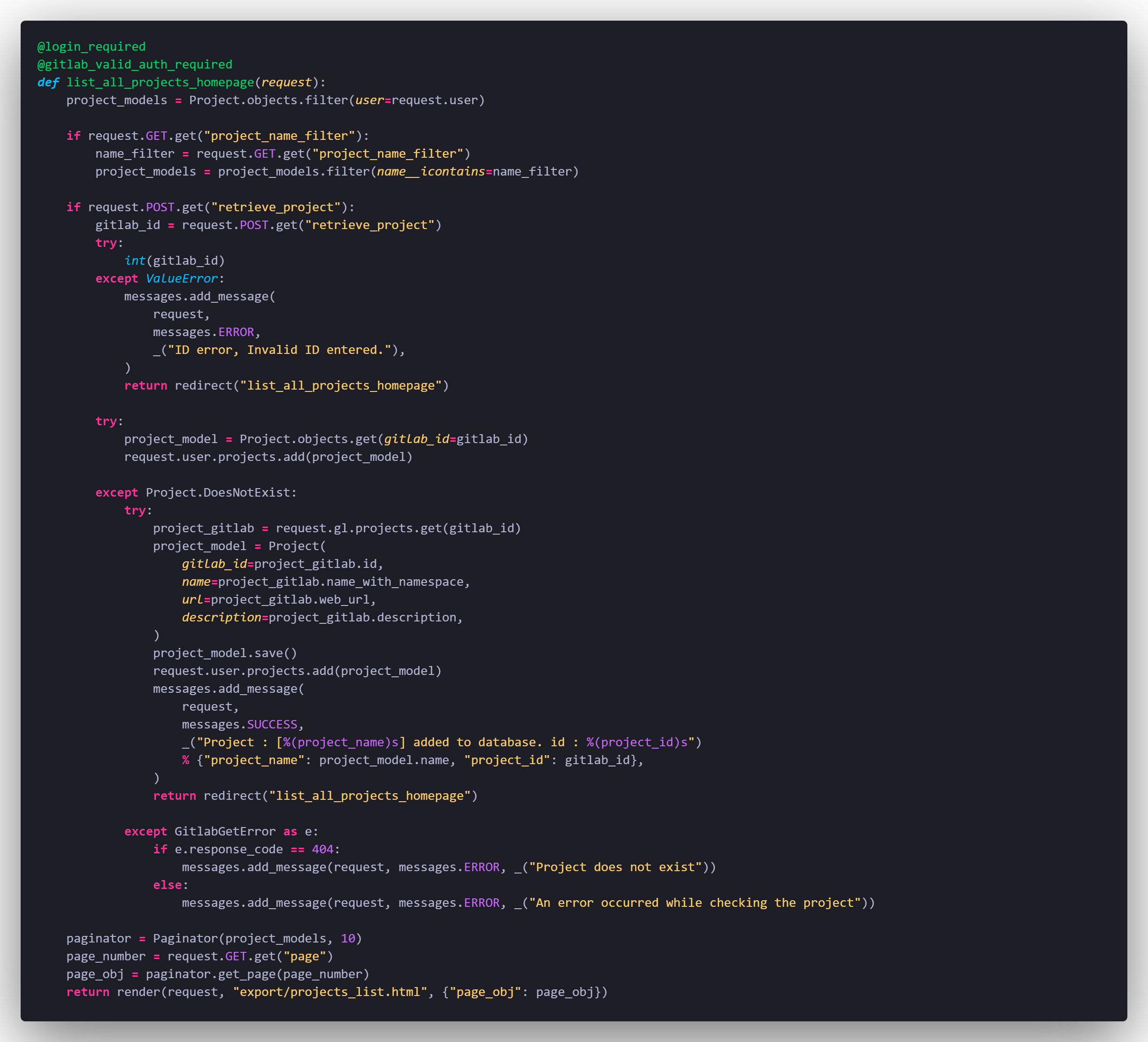 Vue principale Django